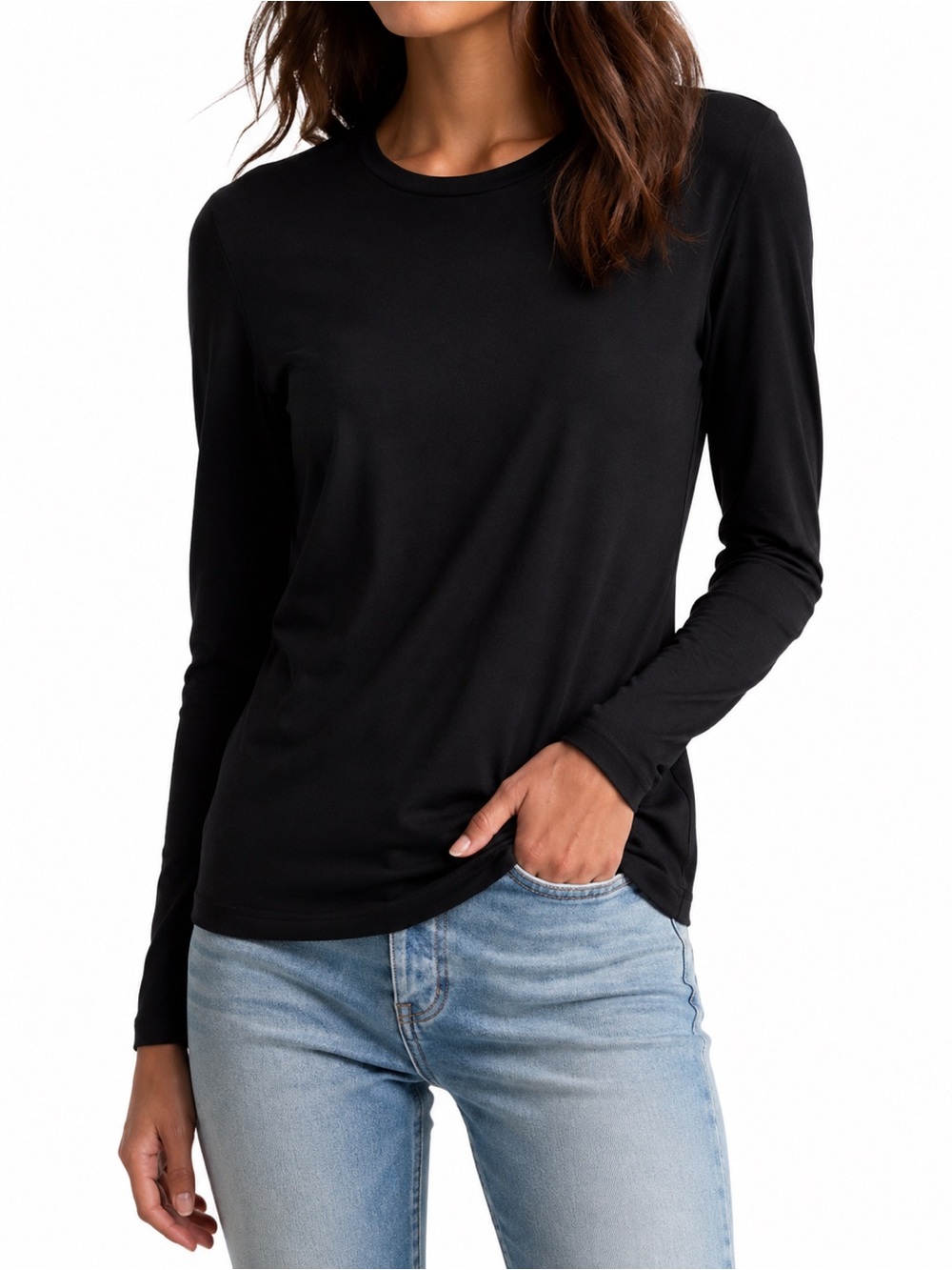 ROWAN Tyler Long Sleeve Crew Neck Tee large black 0615 Pima cotton